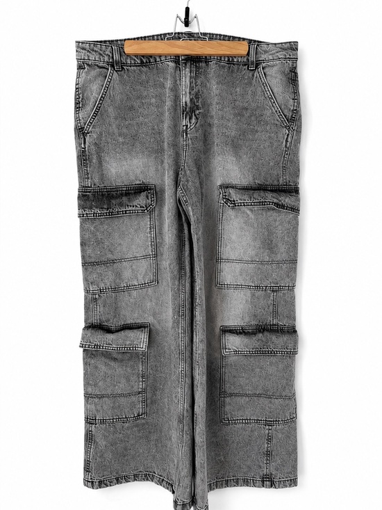 Divided Denim - H&M‎ Divided Gray Wide Leg Cargo Jeans Women's High Rise Utility Baggy Denim 14